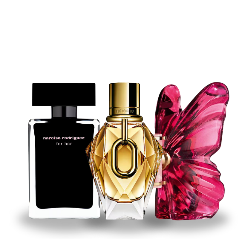 Combo de 3 Perfumes Narciso Rodrigues For Her, Rabanne Million Gold, Carolina Herrera La Bomba 100ml
